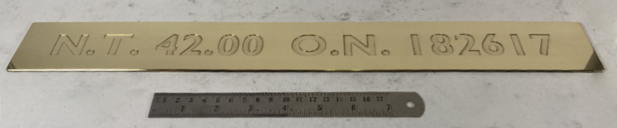 Ship registration plate engraved in brass